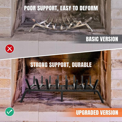 INNO STAGE Fireplace Grates with Ember Retainer - 30 Inch Fireplace Log Grate, Firewood Wood Log Holder Rack, Inside Wrought Cast Iron Fire Grate for Hearth Indoor Outdoor Camping