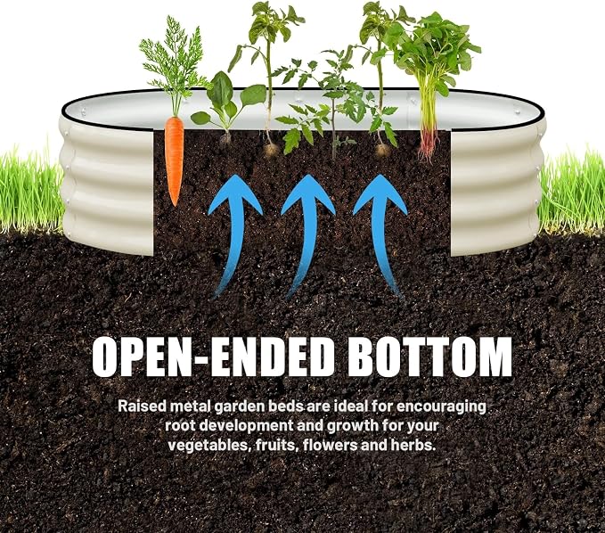 Raised Garden Bed, Metal Planter Box, Oval Shape, Outdoor Planting Flower Herb Vegetable Planter(2 PCS of 4×2×1 ft, Ivory Oval)