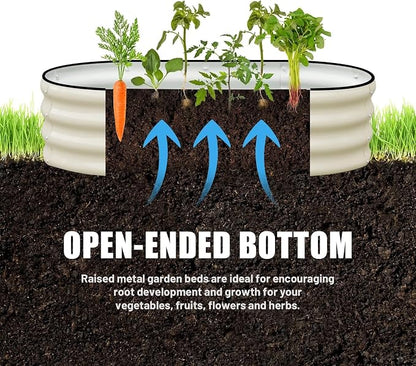 Raised Garden Bed, Metal Planter Box, Oval Shape, Outdoor Planting Flower Herb Vegetable Planter(2 PCS of 4×2×1 ft, Ivory Oval)