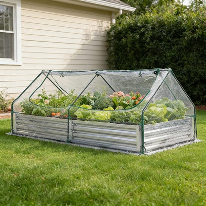 8x4 FT Greenhouse with Double Zipper Doors, Portable Outdoor Greenhouse with Clear PVC Cover, Outdoor Green House for Flowers, Vegetables, Herbs, Backyard Garden, Silver