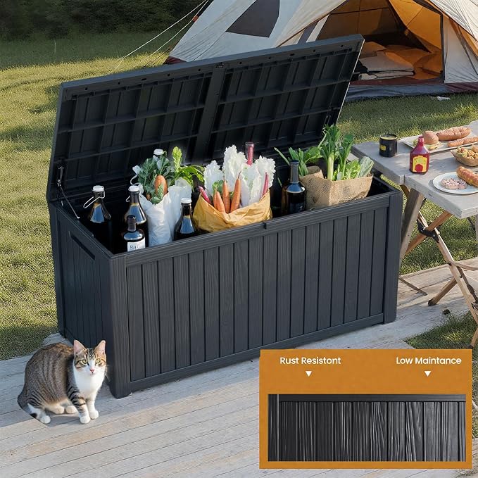 Zapdos 180 Gallon Outdoor Storage Box, Resin Deck Box for Furniture Cushions Garden Tools, Waterproof Lockable Outside Storage Boxes, Black, 61" L x 28.4" W x 29" H