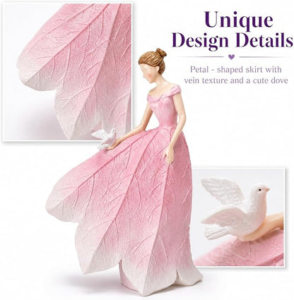 Guichifun Fairy Statue Collection Home Decoration - Pink Leaf Angel Girls Resin Home Garden Patio Living Room Decor Memorial Gift for Mom 5.5 x 3.25 x 8 Inch