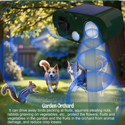 Ultrasonic Cat Repellent Outdoor Solars Animal Raccoon Repellent Ultrasonic Deterrent, 360° Protection for Your Home, Garden, and Farm - Weatherproof and Energy - Efficient