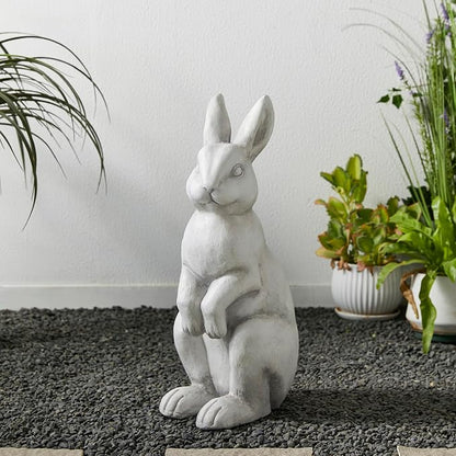Glitzhome Rabbit Garden Statue Outdoor Standing Bunny Sculpture Lawn Decor, 22.75" H, White