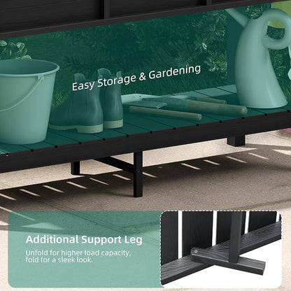 YITAHOME 48x18x30in Raised Garden Bed HDPE, Weather-Resistant Poly Lumber Planter Box with Legs & Storage Shelf, Elevated Garden Bed for Yard, Garden, Balcony - Black