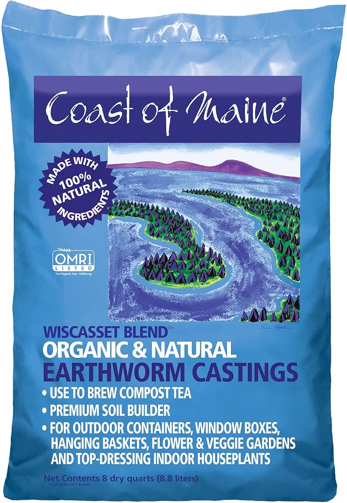 Coast of Maine Wiscasset Blend Earthworm Castings Top Dressing Soil for Containers, Baskets, and Flower and Vegetable Gardens, 8qt
