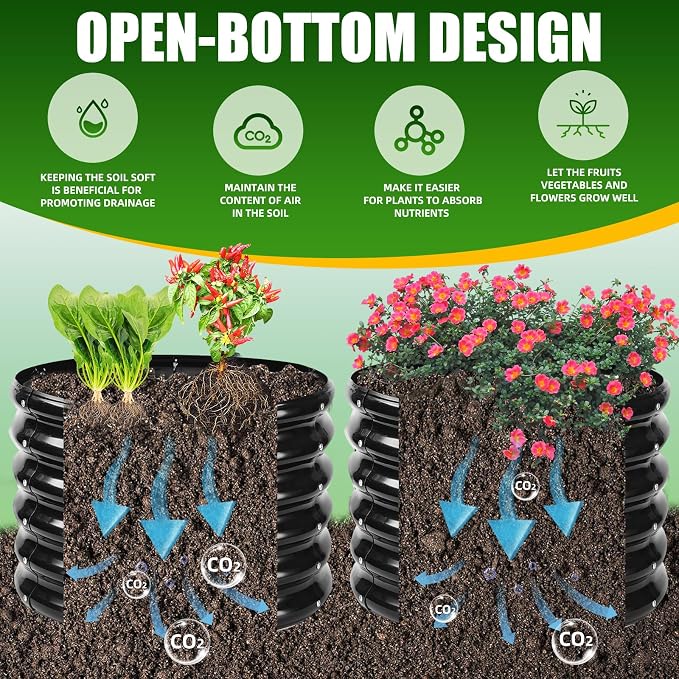 TBMLC 17" Tall Elevated Round Metal Rised Garden Bed- 2'x2' in Size and 0.8MM Thick Durable Planter Box for Vegetables Flowers Succulent at Patio/Garden Outdoor (Black, 2FT Diameter)