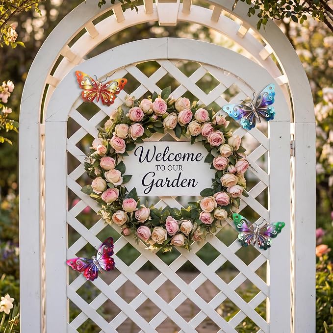 Hoikwo 4 Pack 9.6" Metal Butterfly Wall Decor, Outdoor Fence Wall Art Decor, Hanging Decoration for Garden Yard Living Room Bedroom Patio Balcony