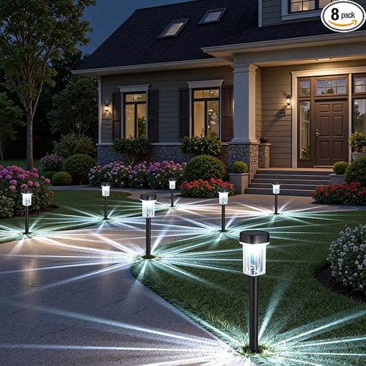 Solar Lights Pathways 8 Pack, Solar Garden Lights IP65 Waterproof 6000K Cold White LED Path Lighting with Snowflake Pattern for Yard Lawn Driveway Walkway Ground Patio Landscape