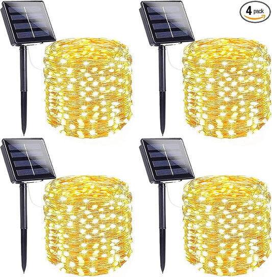 Extra-Long Solar String Lights for Outside, 4 Pack 400LED Solar Fairy Lights Outdoor Waterproof, Copper Wire with 8 Modes Solar Twinkle Lights for Tree Garden Party Patio Xmas Decor (Warm White)
