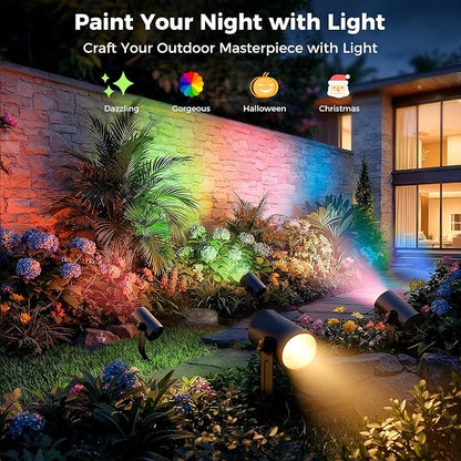 CDN Smart Landscape Spotlights, 4 Pack RGBCW Outdoor Lights, IP65 Waterproof & Dimmable, Compatible with Alexa/Google Assistant, for Garden Yard Pathway Decor
