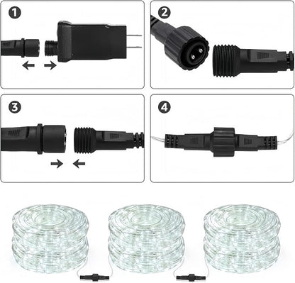 Lighting EVER 33ft 240 LED Outdoor Rope Lights Cool White 6000K, 24 V Connectable, Waterproof Clear Tube String Lights for Deck Railing, Patio Ground, Garden, Yard Lawn, Flower Bed Landscape, Camping