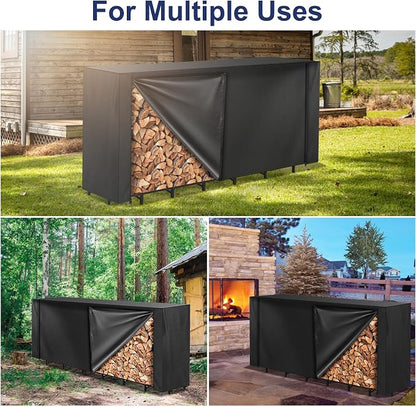 Honest 8ft Firewood Rack Cover, Heavy Duty Waterproof 600d Oxford Outdoor Firewood Storage Cover with Zipper and Openable Front Flap, Cover Only