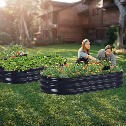 Winpull Raised Garden Bed Kit, 6x3x1 ft Galvanized Planter Box Outdoor with Safety Edging, Large Metal Raised Beds for Gardening Vegetables Flower Herb (Navy Blue)