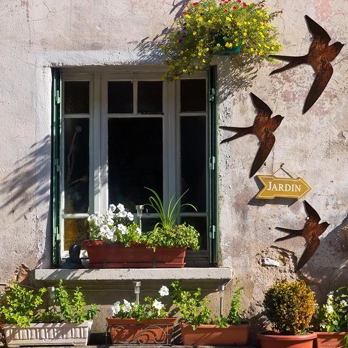 Kathfly 3 Pcs Rusty Metal Birds Outdoor Garden Art Farmhouse Rustic Bird Wall Ornaments Decor Vintage Metal Statue Wall Art for Fence Yard Decoration Outdoor and Garden 8.27", 7.09", 5.91"