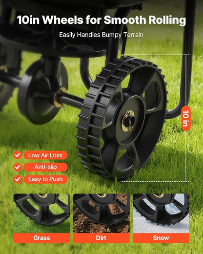 VEVOR Broadcast Spreader, 9.8ft Spreading Width, Push Broadcast Spreader with 10" All-Terrain Tires, Adjustable Flow Control, 15lbs Capacity Hopper, Lawn Spreaders for Fertilizer Seed Small Home Use