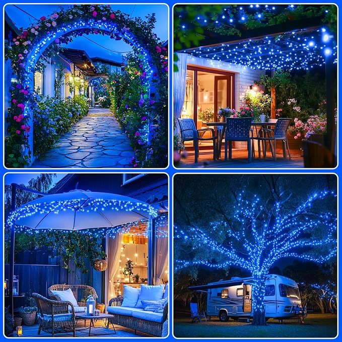 JMEXSUSS 2 Pack Solar String Lights Outdoor, Total 66 FT 200 LED, Blue | Waterproof, 8 Modes, Solar Christmas Lights for Outside Patio Christmas Tree Garden Yard Xmas Decorations