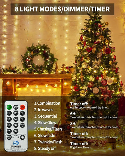 SenLuKit Copper Wire Fairy Lights Waterproof Plug in Christmas String Lights with Remote for Living Bed Room, Backyard, Patio, Garden, Porch, Wedding or Christmas Decorations