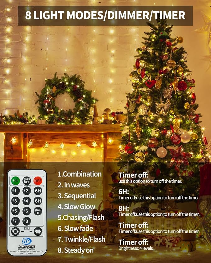 SenLuKit Copper Wire Fairy Lights Waterproof Plug in Christmas String Lights with Remote for Living Bed Room, Backyard, Patio, Garden, Porch, Wedding or Christmas Decorations