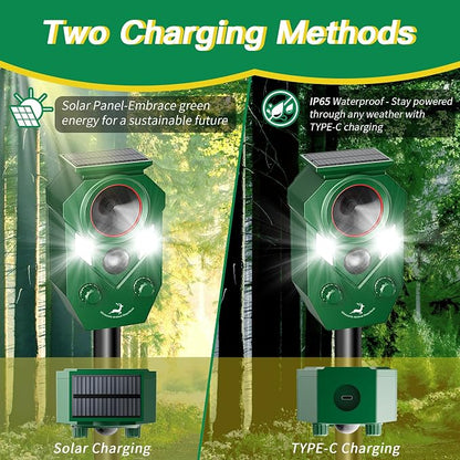 Solar-Powered Ultrasonic Animal Repellent with Motion Sensor, Perfect for Outdoor Yards, Deer Repellent Device with LED Flashing Lights, Effective to Repel Deer, Coyotes, Raccoons, and Cats