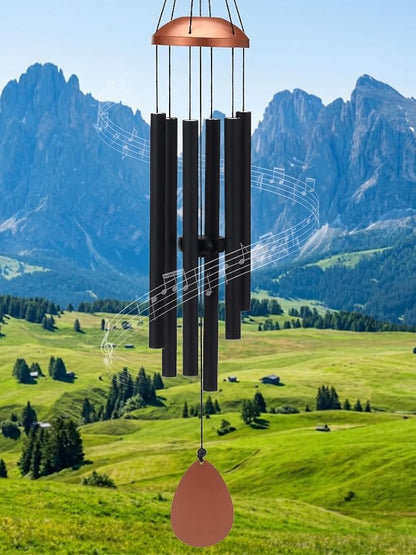 Large Aluminium Wind Chimes for Outside 37" Black Wind Catcher | Deep Tone,Soothing Melody,Zen Atmosphere,Garden Patio Outdoor Decor,Memorial Wind Chimes,Gift for Mom Women Grandma Neighbor