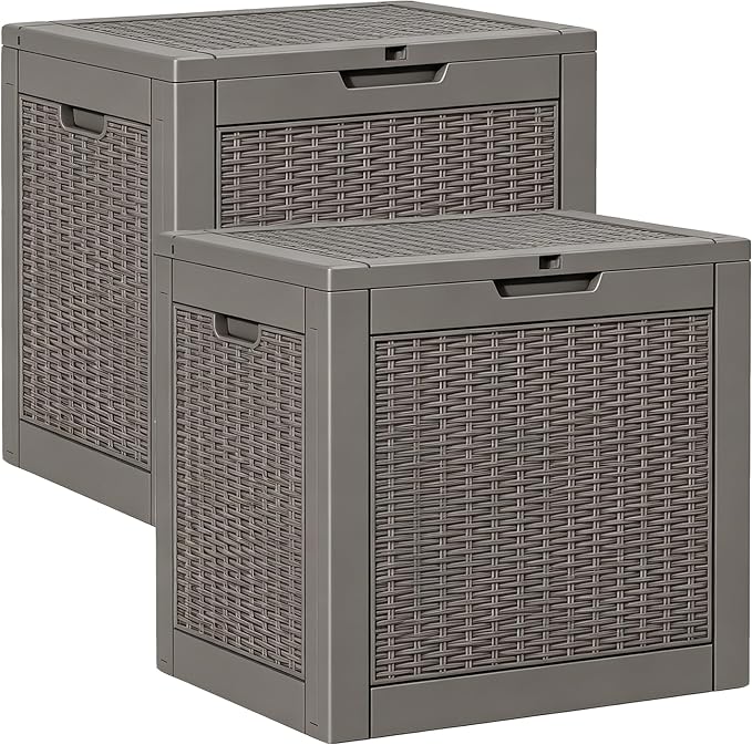 Outdoor Storage Box, Resin Deck Boxes Indoor and outdoor, Waterproof Storage Box Lockable Lid (Grey,35 Gallon-2Pack)