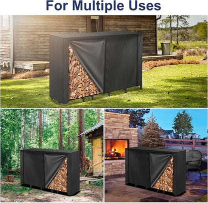 HONEST OUTFITTERS 6ft Firewood Rack Cover, Heavy Duty Waterproof 600d Oxford Outdoor Firewood Storage Cover with Zipper and Openable Front Flap, Cover Only