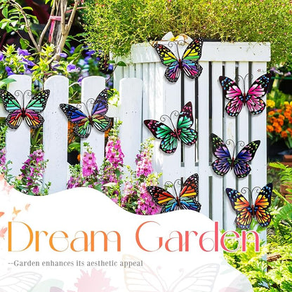 Jetec 8 Pcs Metal Butterfly Wall Decor 6.5 Inch Outdoor Butterflies Wall Art Sculpture 3D Butterfly Hanging Decoration for Spring Outside Fence Garden Yard Home Patio Balcony(Cute Style)
