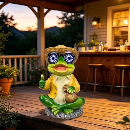 Solar Frog Garden Statue Decor - Waterproof Frog Figurine with Solar LED Blink Eyes,Funny Outdoor Garden Statues for Yard Patio Lawn Ornament,Unique Housewarming, Birthday, Thanksgiving, Mom Gifts