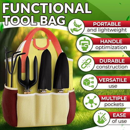 10 Pcs Gardening Tool Set for Women, Rust-Resistant Steel, Tote Bag | Garden Tools Set for Plant Care, Digging, Planting & Potting; Ergonomic Handles, Gloves & Spray Bottle; Gift for Plant Lovers