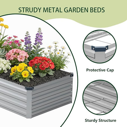 zunatu 4x3x1 ft(2 Pack) Galvanized Raised Garden Bed,Outdoor Planter Box Metal Patio Kit Planting Bed for Vegetables Flowers and Succulents,Silver