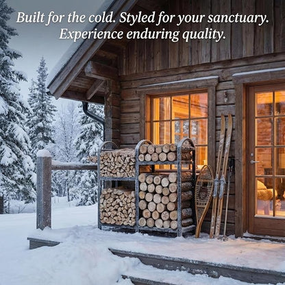 Firewood Rack Indoor Outdoor With Hooks, 31inch Firewood Rack, 2-Tier log holders for firewood outdoor, Fireplace Wood holder Indoor, Adjustable Small Fire Wood Storage