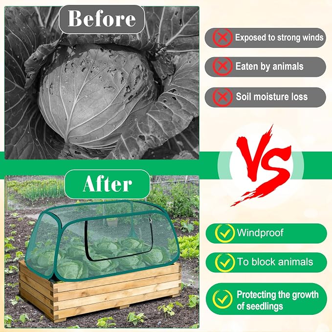 2 Pack Pop Up Garden Cover, 44" x 19" x 17" Foldable Pop-Up Mesh Plant Garden Bed Cover for Raised Beds for Vegetable, with 10 Labels/ 8 Stakes/ 2 Storage Bag/Gloves