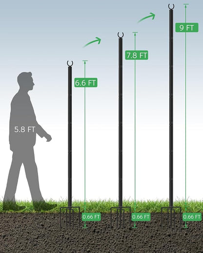 LAND·VOI Outdoor String Light Poles 4 Pack, Heavy Duty String Light Poles for Outside with 5-Prong Base & Adjustable Height, Perfect for Backyard, Patio, Garden, Fence and Party Decor