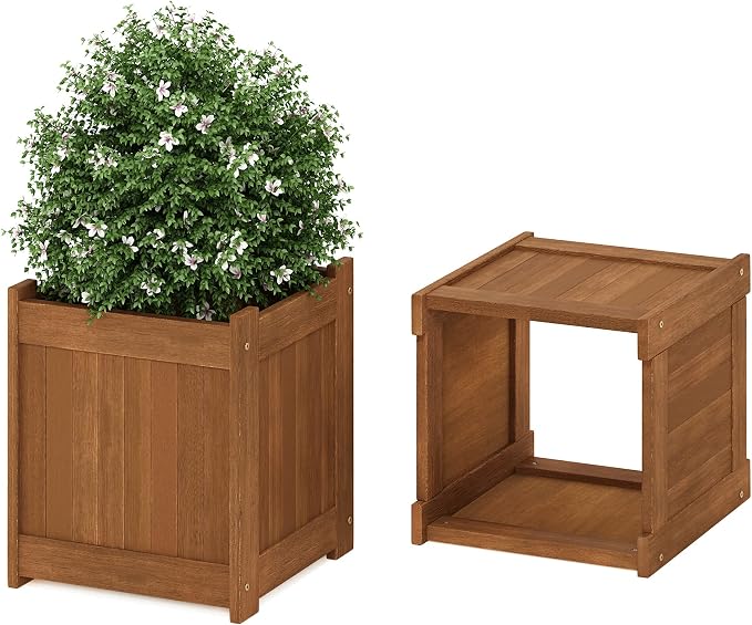 Furinno FG16450 Tioman Hardwood Flower Box, One-Pack, Natural