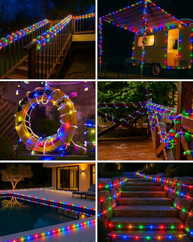 btfarm Solar Rope Lights, 120LED 46FT Solar Trampoline String Lights Outdoor Waterproof, 8 Lighting Modes Solar Powered Strip Light for Outside Garden Tree Christmas Yard Patio Decor, Multicolor