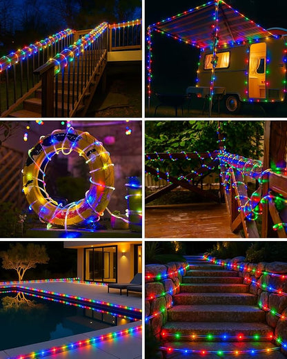 btfarm Solar Rope Lights, 120LED 46FT Solar Trampoline String Lights Outdoor Waterproof, 8 Lighting Modes Solar Powered Strip Light for Outside Garden Tree Christmas Yard Patio Decor, Multicolor