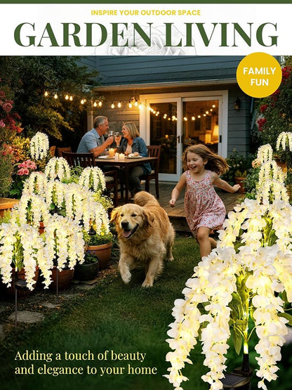 GIGALUMI Solar Lights Outdoor for Garden Decor, 2 Pack Solar Flower Lights Waterproof, 2 Lighting Modes Wisteria for Pathway,Yard, Patio Decoration, Gardening Gifts for Women (White)