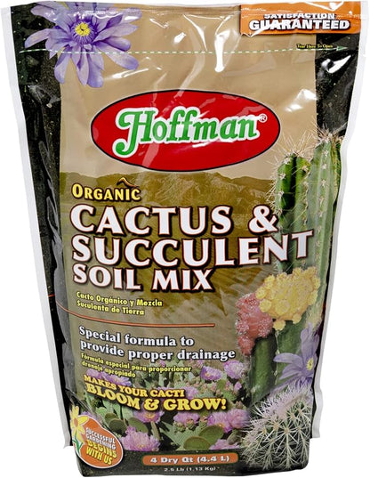 Hoffman 10404 Organic Cactus and Succulent Soil Mix, 4 Quarts, Brown/A