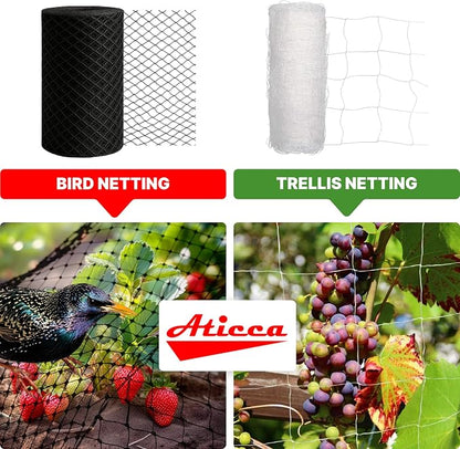 ATICCA Heavy Duty Bird Netting for Garden Protection & Fruit Trees, 25x25 Ft with 10 Stakes – Black Anti-Bird Net for Poultry, Deer, & Squirrel Protection, Durable Mesh for Garden and Yard Use