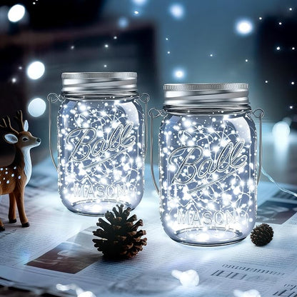Mason Jar Solar Lights for Outside, 12 Pack 30LED Fairy Lights Mason Jar Solar Lids Outdoor Waterproof String Lights with Hangers(NO Jars) for Patio Garden Yard Lawn Decoration - Cool White