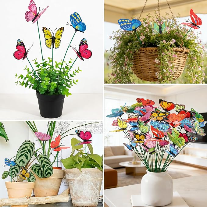 60Pcs Butterfly Garden Decorations, Assored 2 Size PVC Butterfly Decorative Garden Stakes, 11.8 inch Butterflies Garden Stakes for Patio Yard Decor(Random Color, Requires Assembly)