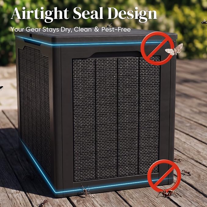 Quictent 30 Gallon Outdoor Deck Box, Resin Waterproof Lockable Storage Box for Patio Cushions, Garden Tools, Pool Accessories, Weatherproof Outdoor Storage Container (Black)