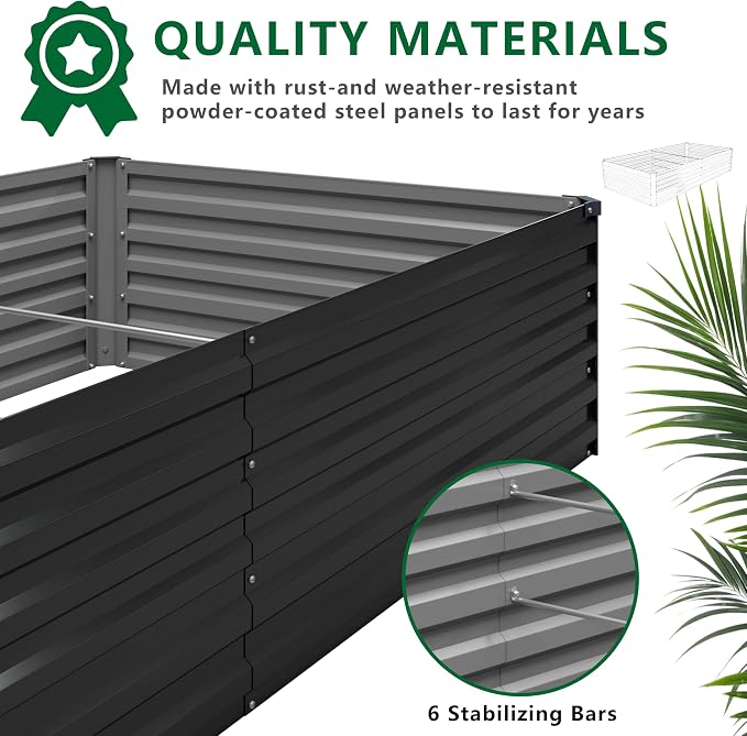 DIIYIV 12x4x1.5FT Galvanized Raised Garden Bed,Vegetable Boxes-Rectangle Metal Flower Box,Large Planter Raised Beds Outdoor Garden for Planting,Fruit,Herb-Black