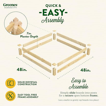 Greenes Fence Original Pine Raised Garden Bed, 4' x 4' x 7" - Made in USA with American Pine