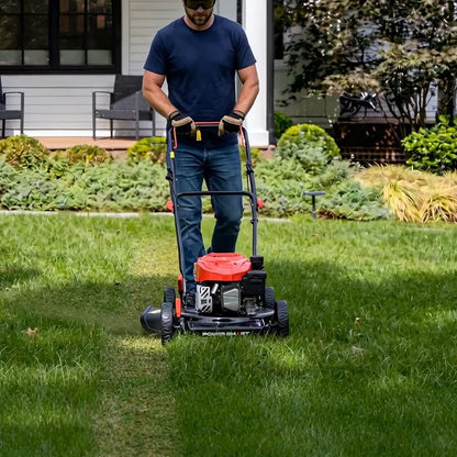PowerSmart 18-inch 144cc Gas Lawn Mower, Push Mower with Side-Discharge | 144cc 4-stroke OHV engine, 5-Position Height Adjustment