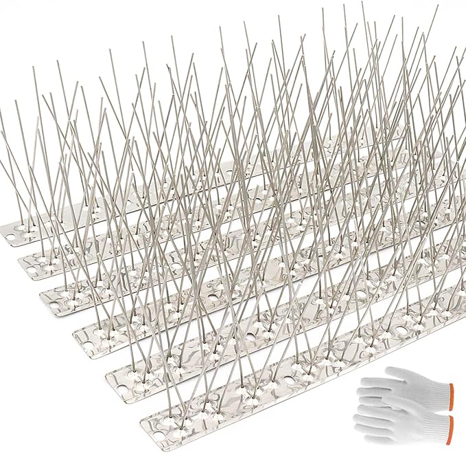 QIEGL Bird Spikes 304 Stainless Steel for Coverage 50Ft 46pcs Pigeons Anti Bird Spike Small Birds Sparrow Metal Fence Spikes (46 Pack Uninstalled)