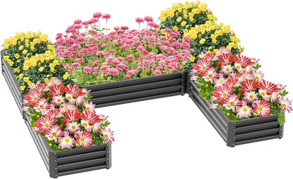 Outsunny 8 x 8ft DIY Raised Garden Bed, Large Galvanized Steel Planter Box with 5 Compartments, for Outdoor Plants, Vegetables, Flowers, Herbs, Easy Assembly, Gray