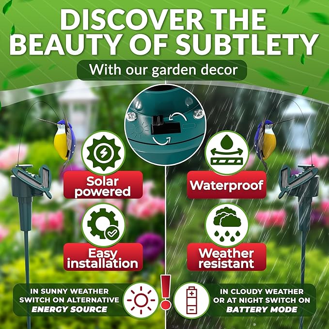 3 Pcs Solar Hummingbird Garden Stakes that Move Like Real Birds - Decorative Garden Stakes, Fluttering Moving Hummingbird Decor, Waterproof Battery Powered Yard Decorations Outdoor for Plants & Patio