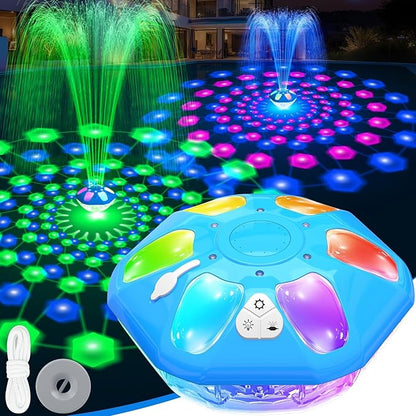 2026 Upgraded Pool Fountain,9000mah Rechargeable Floating Pool Fountain with Light Show,Above Ground Pool Water Fountain Pump with Anchor,Large Swimming Pool Fountain for Inground Pool-1PC,Blue